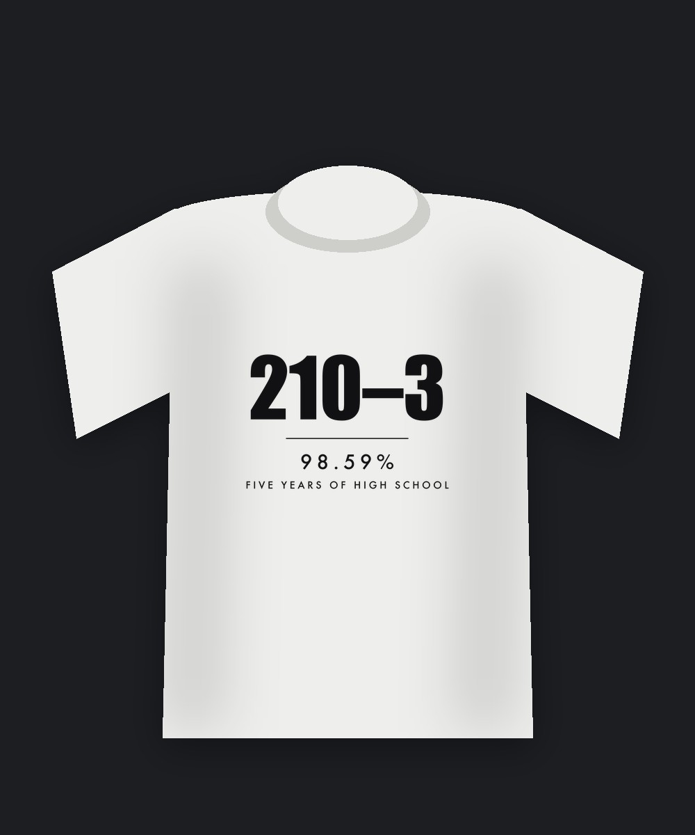 210–3 on a white tee